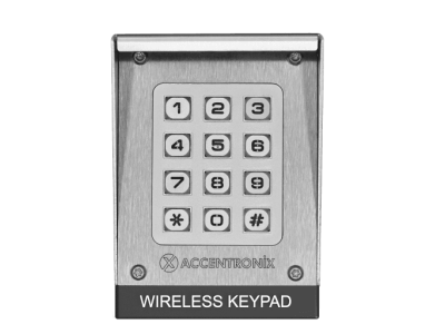 Accentronix wireless keypad mounted at a residential gate, featuring a sleek, weatherproof design with numeric keypad and LED indicators. Ideal for smart access control in Cape Town.